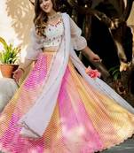 multi color leheriya printed art silk lehenga set choli with dupatta