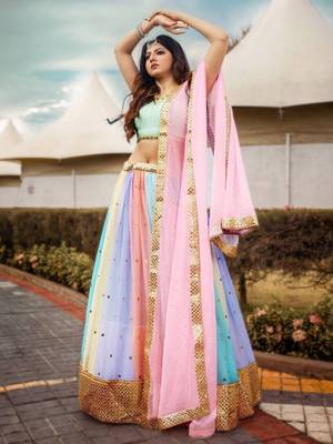 multi color sequins georgette lehenga set choli with dupatta 1