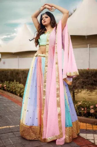 multi color sequins georgette lehenga set choli with dupatta