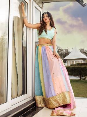 multi color sequins georgette lehenga set choli with dupatta 5