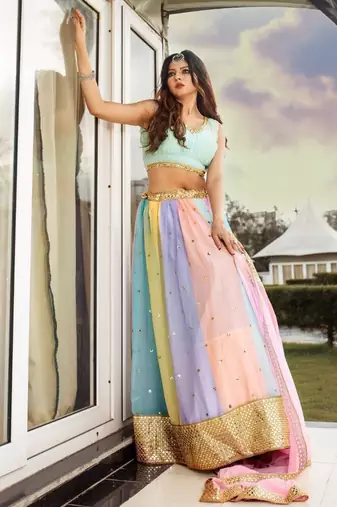 multi color sequins georgette lehenga set choli with dupatta