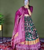 green floral printed dola silk traditional lehenga set choli with dupatta
