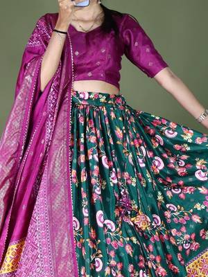 green floral printed dola silk traditional lehenga set choli with dupatta 5