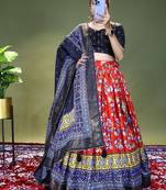 Red Floral Printed Dola Silk Function Wear Lehenga Choli