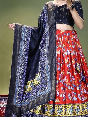 red floral printed dola silk lehenga set choli with dupatta 5