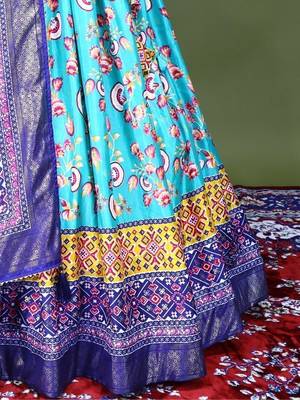 sea green floral printed dola silk lehenga set choli with dupatta with blouse 5