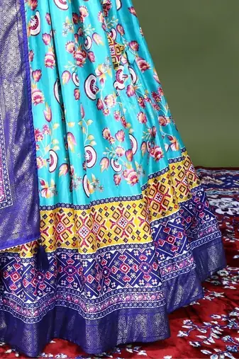 sea green floral printed dola silk lehenga set choli with dupatta with blouse