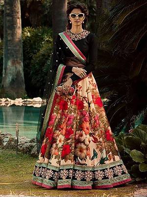 multi color floral printed silk wedding lehenga set choli with dupatta with dupatta 1