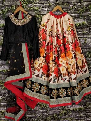 multi color floral printed silk wedding lehenga set choli with dupatta with dupatta 5