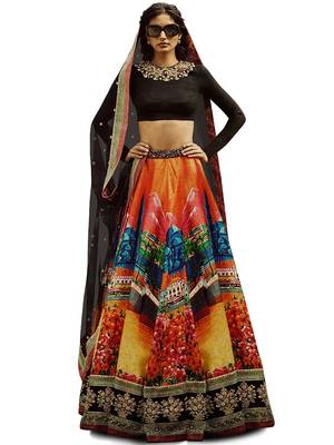 multi color digital printed silk wedding lehenga set choli with dupatta 1