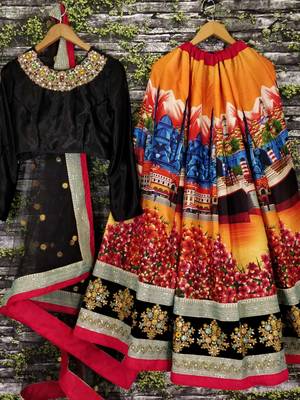 multi color digital printed silk wedding lehenga set choli with dupatta 4