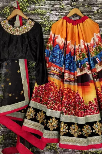 multi color digital printed silk wedding lehenga set choli with dupatta