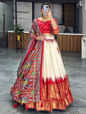 Off-White & Red Patola Printed Silk Festival Wear Lehenga Choli 3