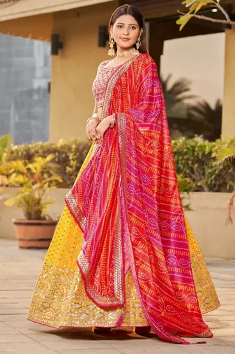 yellow sequins georgette lehenga set choli with dupatta