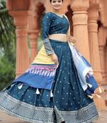 Blue Sequins Silk Traditional Lehenga Choli With Dupatta