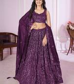 Purple Sequins Georgette Wedding Wear Lehenga Choli