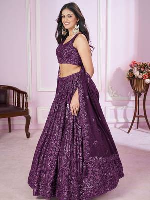 purple sequins georgette lehenga set choli with dupatta 4