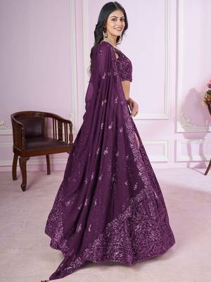 purple sequins georgette lehenga set choli with dupatta 5