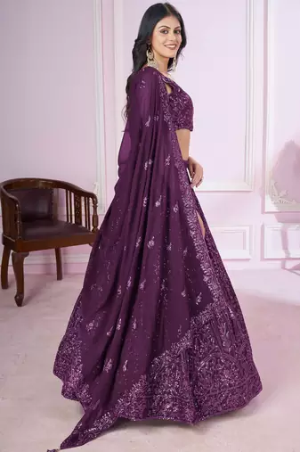 purple sequins georgette lehenga set choli with dupatta