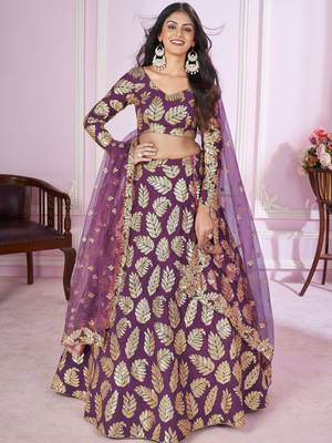 purple sequins georgette lehenga set choli with dupatta 1