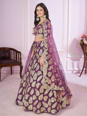 purple sequins georgette lehenga set choli with dupatta 3