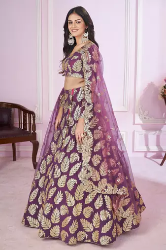 purple sequins georgette lehenga set choli with dupatta