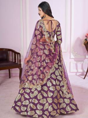 purple sequins georgette lehenga set choli with dupatta 4