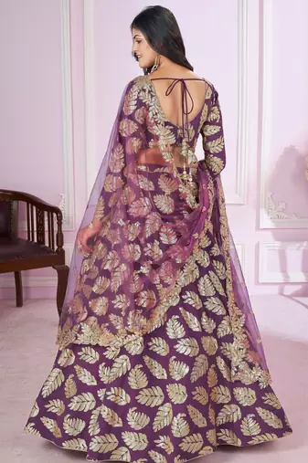 purple sequins georgette lehenga set choli with dupatta