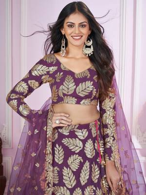 purple sequins georgette lehenga set choli with dupatta 5