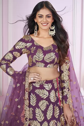 purple sequins georgette lehenga set choli with dupatta