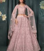 Dusty Pink Embroidered Net Bridal Wear Lehenga Choli With Dupatta