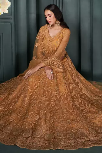 orange embroidered net lehenga set choli with dupatta with dupatta
