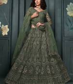 Green Embroidered Net Bridesmaid  Lehenga Choli With Dupatta