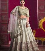 Cream Color Embroidered Silk Bridesmaid Lehenga Choli With Dupatta