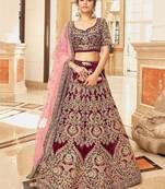 Maroon Embroidered Velvet Bridal Wear Lehenga Choli