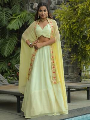 yellow sequins georgette event lehenga set choli with dupatta with koti 3