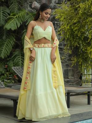 yellow sequins georgette event lehenga set choli with dupatta with koti 4