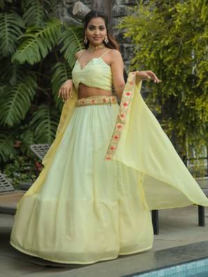 yellow sequins georgette event lehenga set choli with dupatta with koti 5