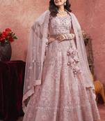 Dusty Pink Mirror Work Net Bridal Wear Lehenga Choli