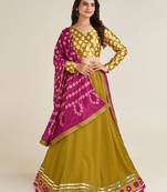 Mustard Thread Work Silk Navratri Wear Lehenga Choli With Dupatta