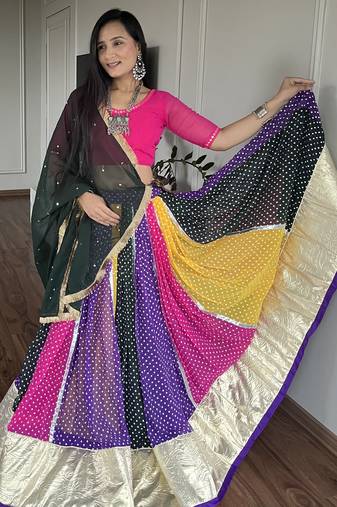 Multi Color Georgette Navratri Wear Lehenga Choli With Dupatta