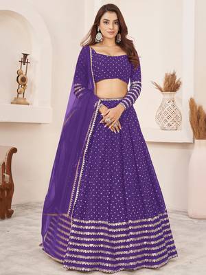 violet sequins work georgette lehenga set choli with dupatta 1