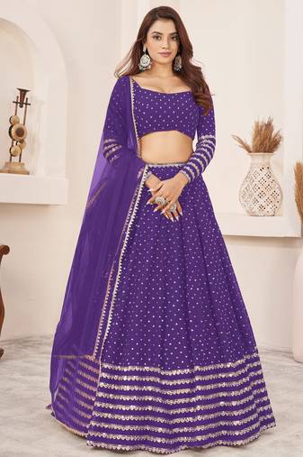 Violet Sequins Work Georgette Wedding Wear Lehenga Choli