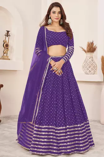 violet sequins work georgette lehenga set choli with dupatta