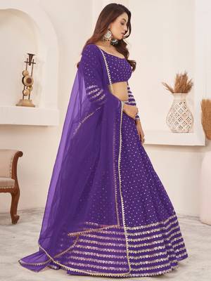 violet sequins work georgette lehenga set choli with dupatta 3