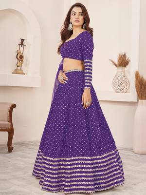 violet sequins work georgette lehenga set choli with dupatta 4