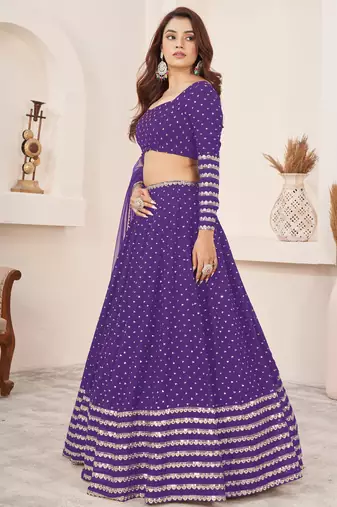 violet sequins work georgette lehenga set choli with dupatta