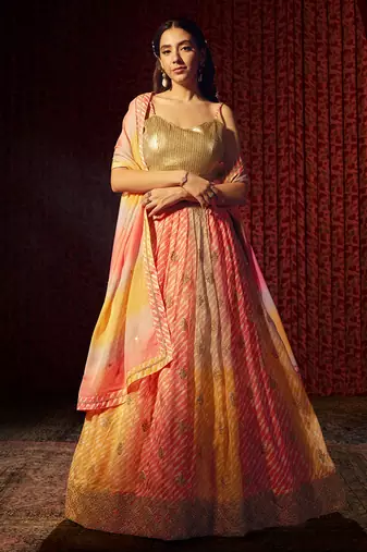 multi color organza lehenga set choli with dupatta with dupatta