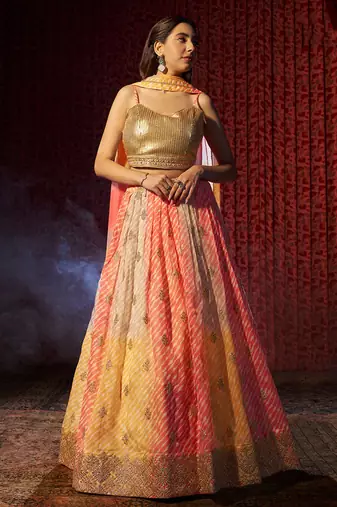 multi color organza lehenga set choli with dupatta with dupatta