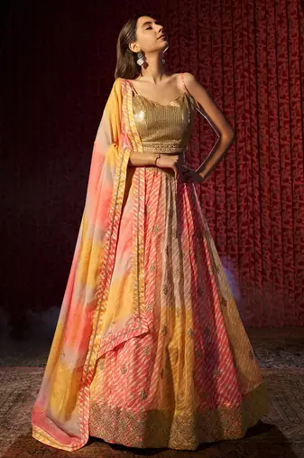 multi color organza lehenga set choli with dupatta with dupatta